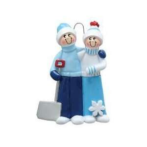  2184 Snow Shovel Couple Personalized Christmas Ornament 