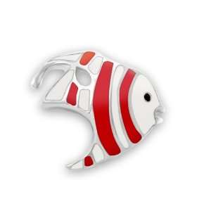  Sterling Silver Red & White Enamel Fish Bead Charm Fits Pandora 