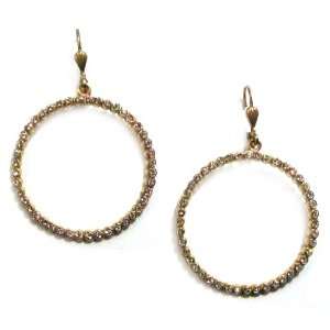   14K Gold Clear Swarovski Crystals Dangle Hoop Earrings Jewelry