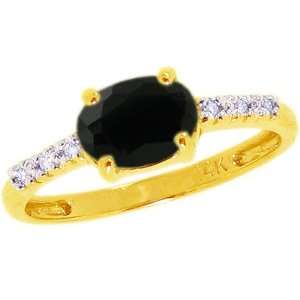 14K Yellow Gold Sweet Oval Gemstone and Diamond East West Promise Ring 