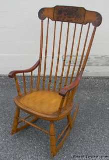 Early Country Pine Stenciled Windsor Armed Rocker Chair  
