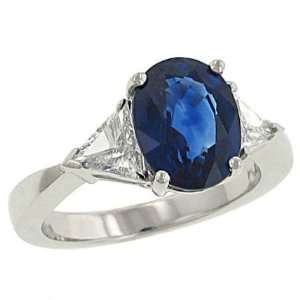   Oval Sapphire(3.05ct) Ring w/2 Side Trillion Diamonds(.33ct) Jewelry